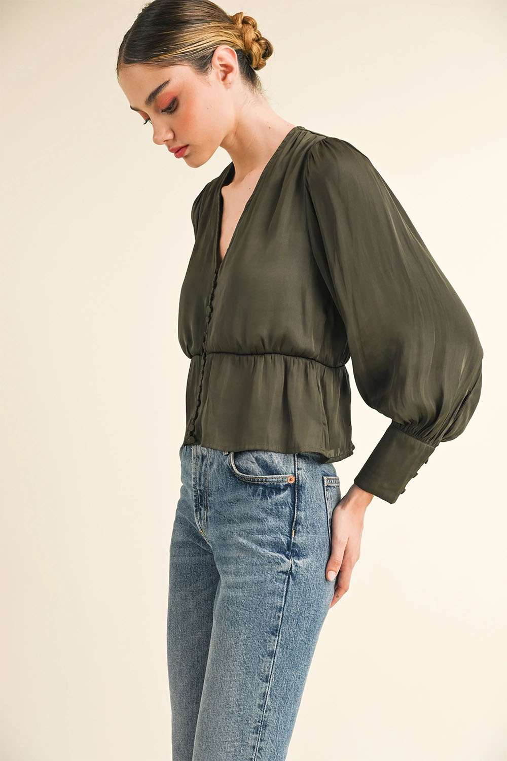 Reset by Jane - Jazmine Button Up Blouse - Olive - Side