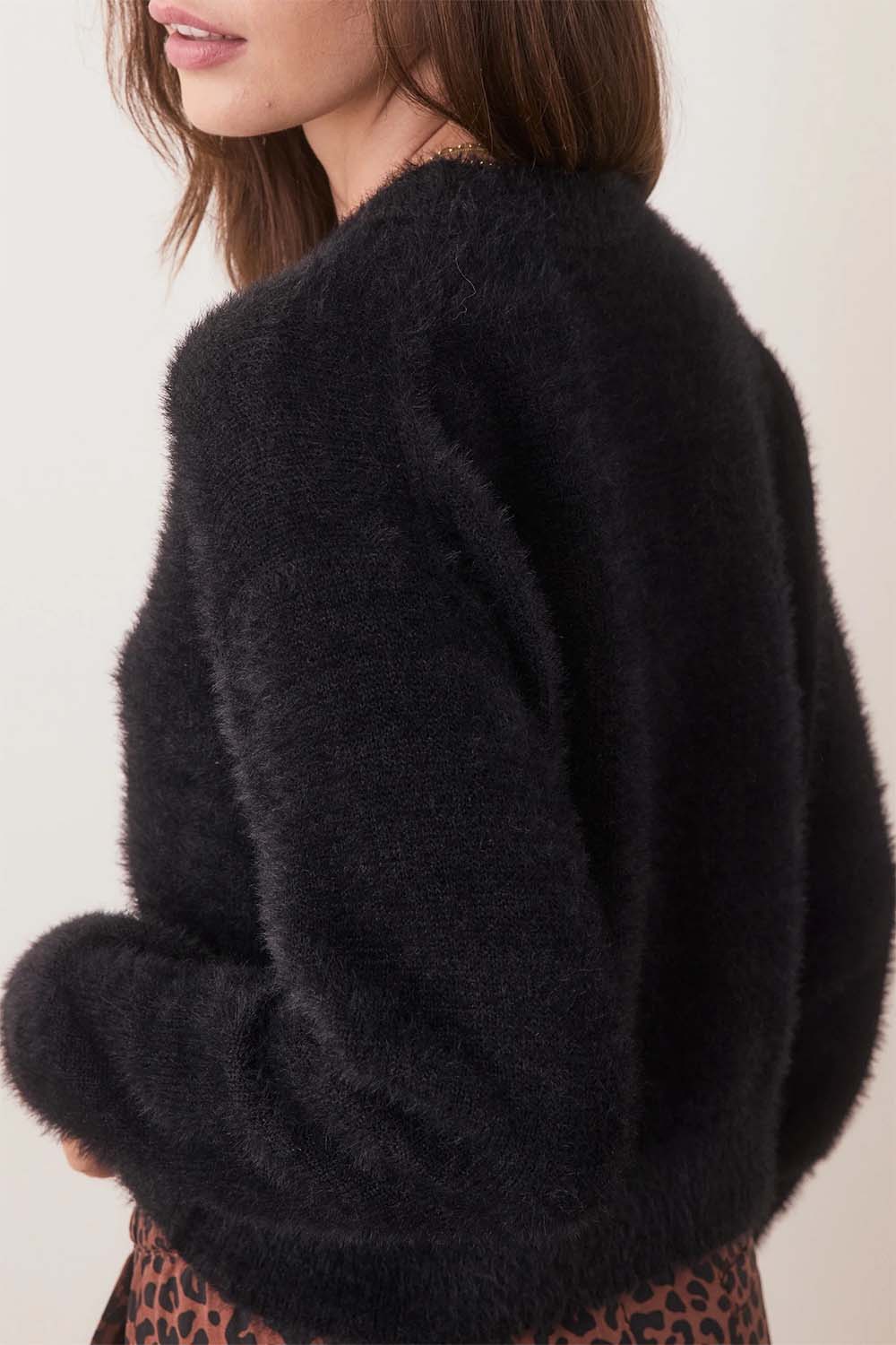 Marine Layer - Eyelash Cropped Crew - Black - Back