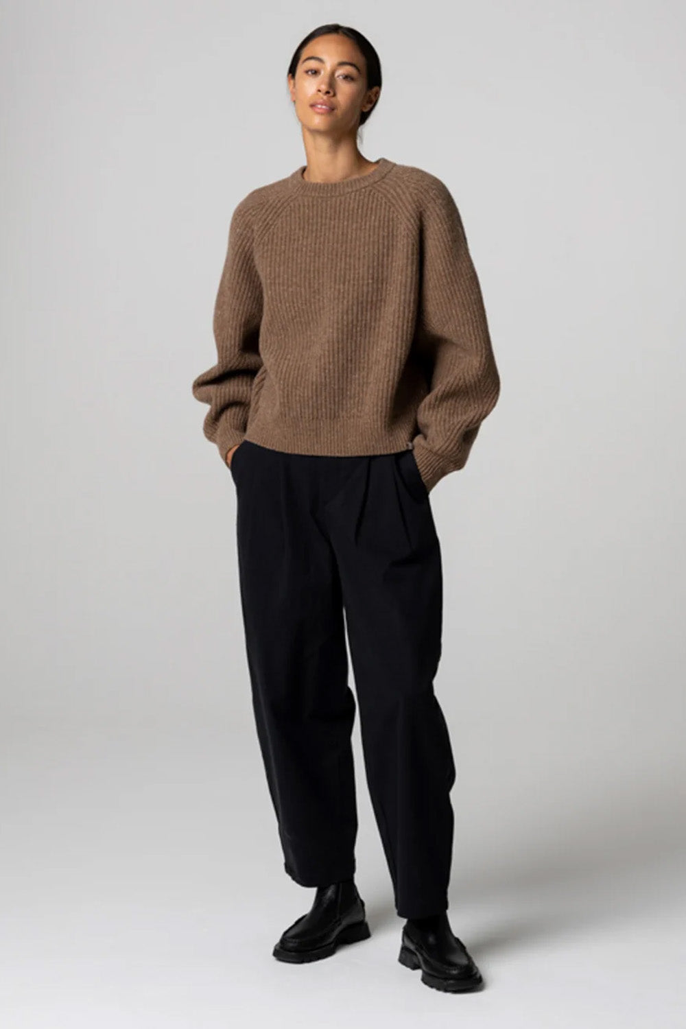 Finisterre - Fisherman Rib Crew Jumper - Earth - Full Body