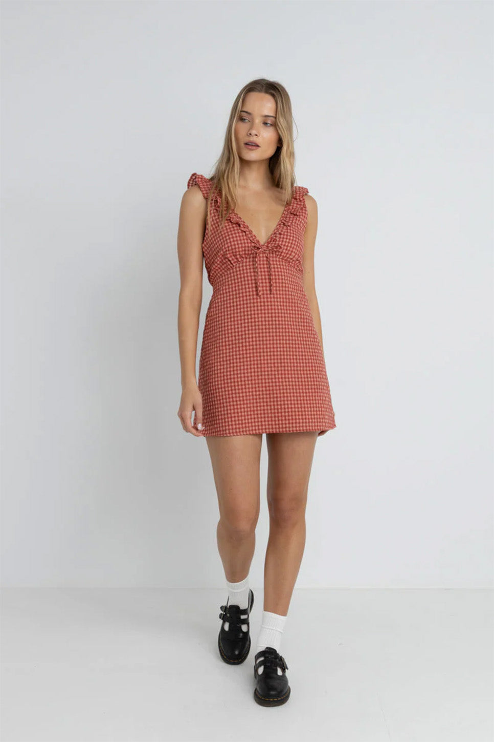Rhythm - Lola Check Ruffle Mini Dress - Red