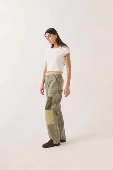 Brixton Essex Patchwork Painter Pant in Vintage Olive — Profile view