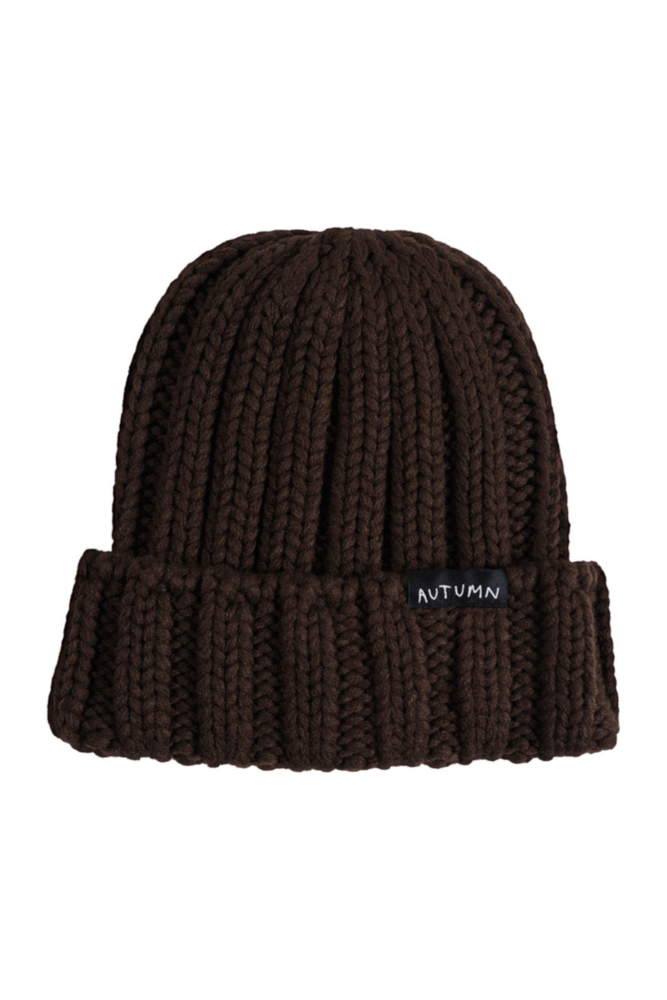 Autumn Thrift Beanie in Brown — Flatlay view