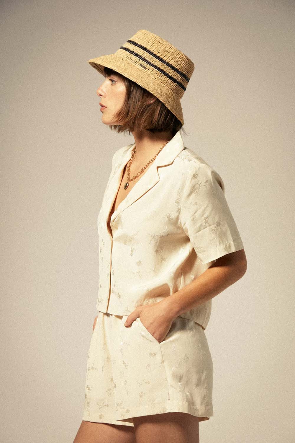 Brixton - Silky SS Jacquard Top - Whitecap Floral Jacquard - Side