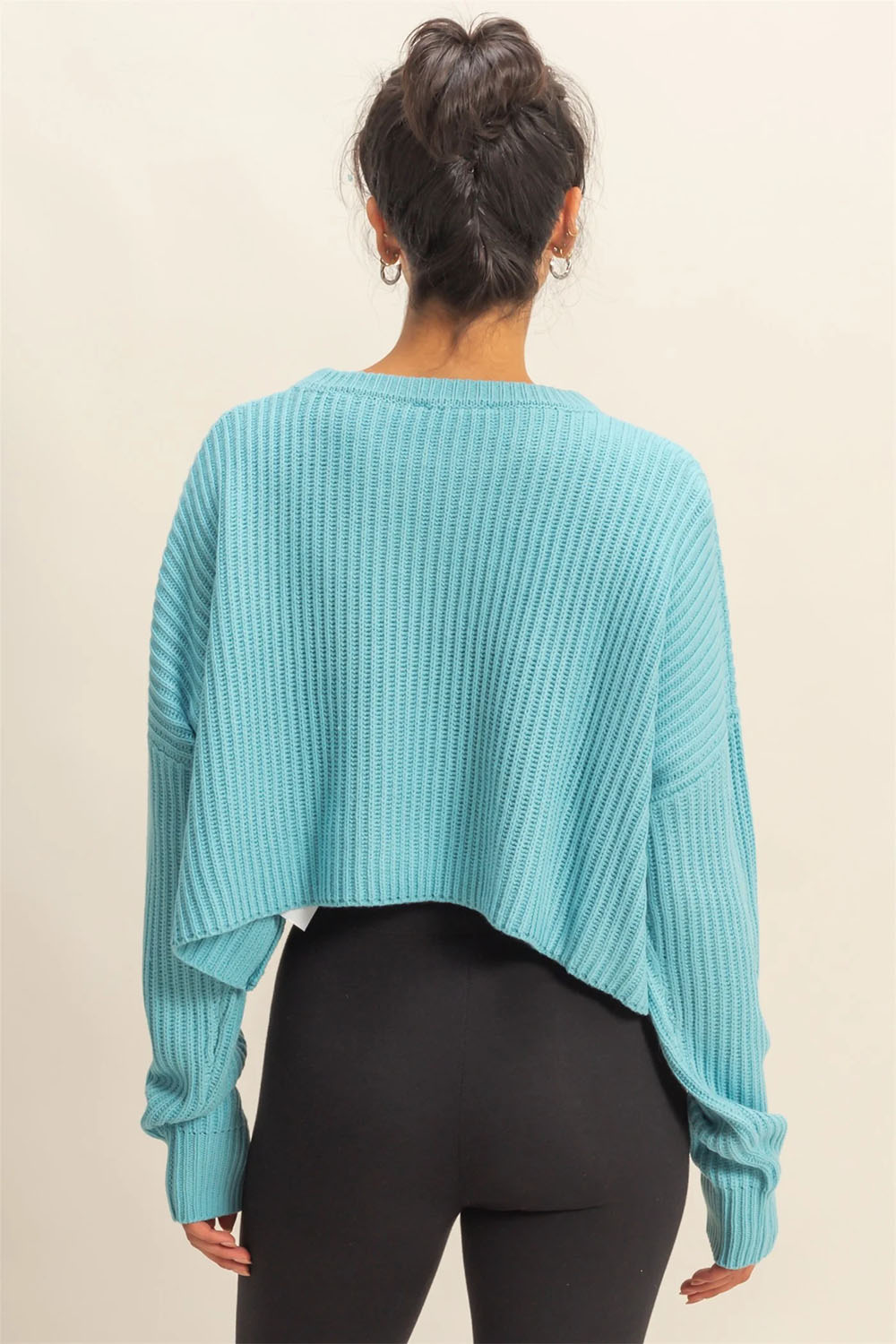 Double Zero - Cropped Knit Sweater - Sky Blue - Back