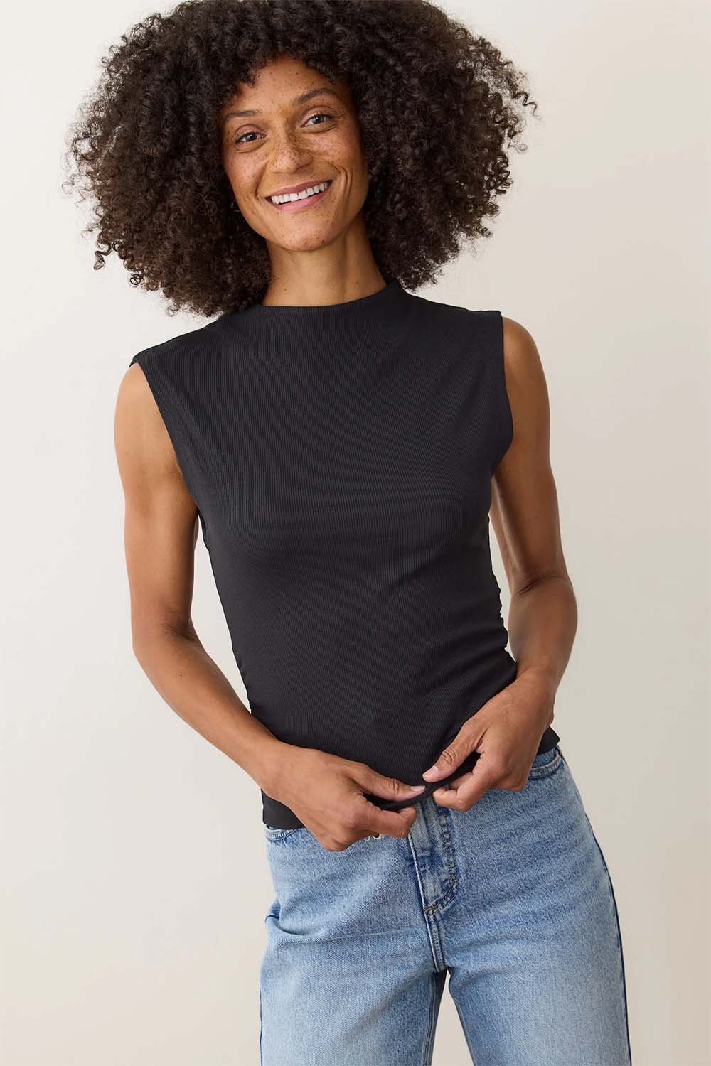 Marine Layer - Sun-In Lexi Mockneck - Washed Black - Front