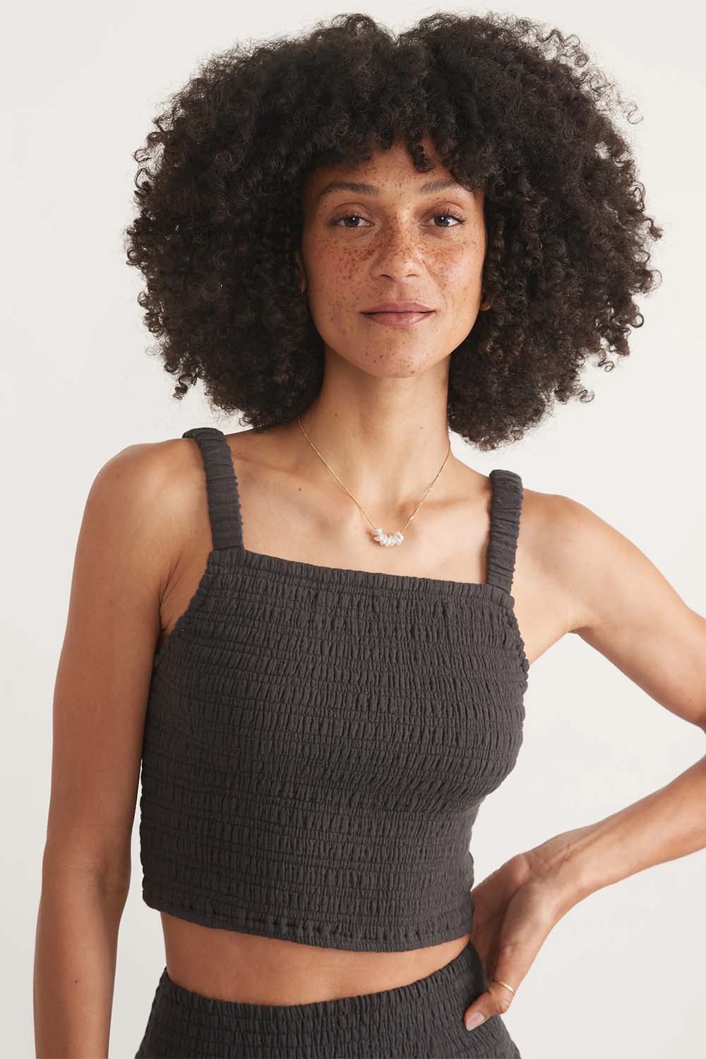 Marine Layer - Lila Double Cloth Tank - Faded Black - Front