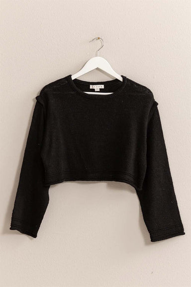 Double Zero - Cropped Sweater Pullover - Black - Front