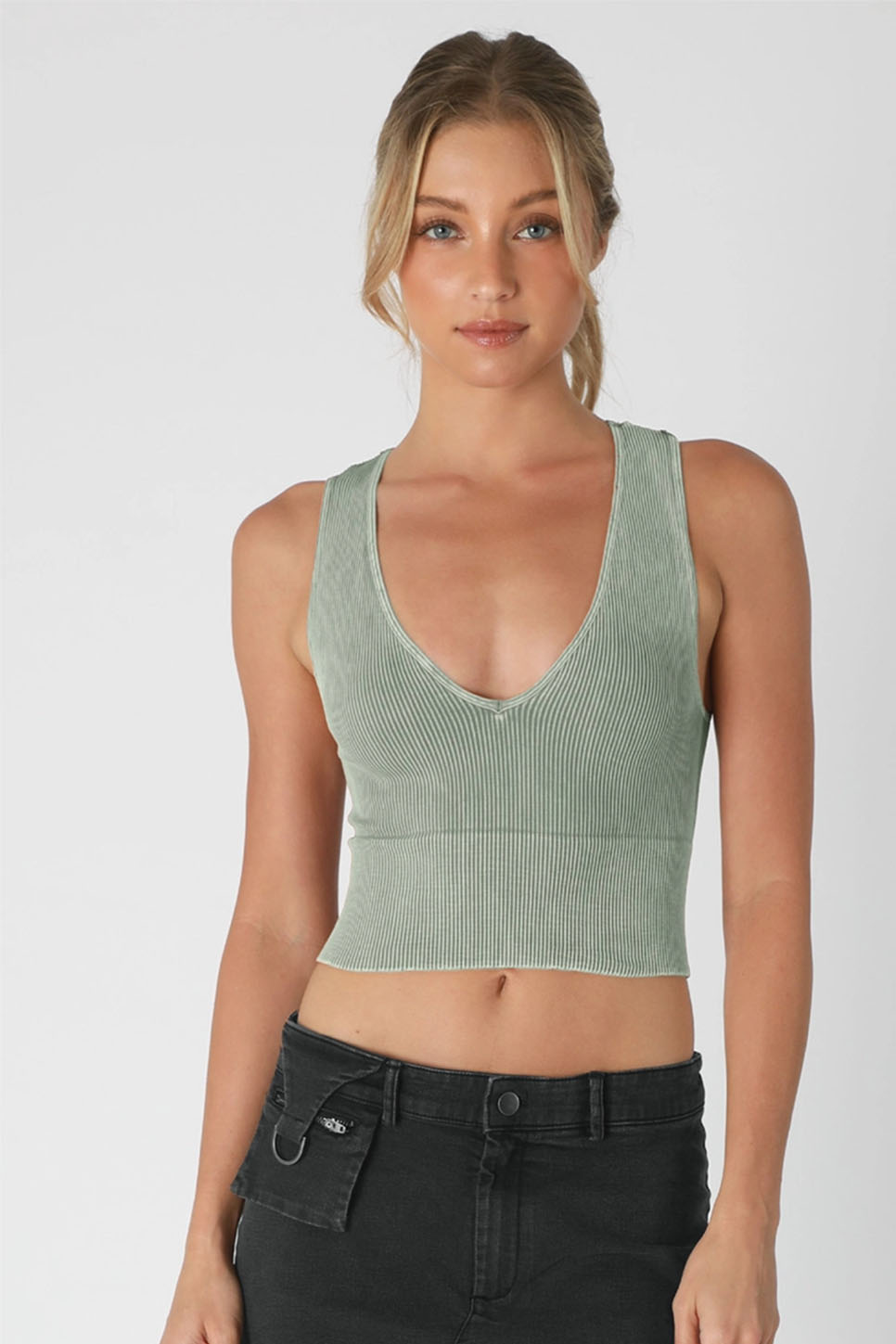 Niki Biki - Vintage Plunge V-Neck - Matcha 
