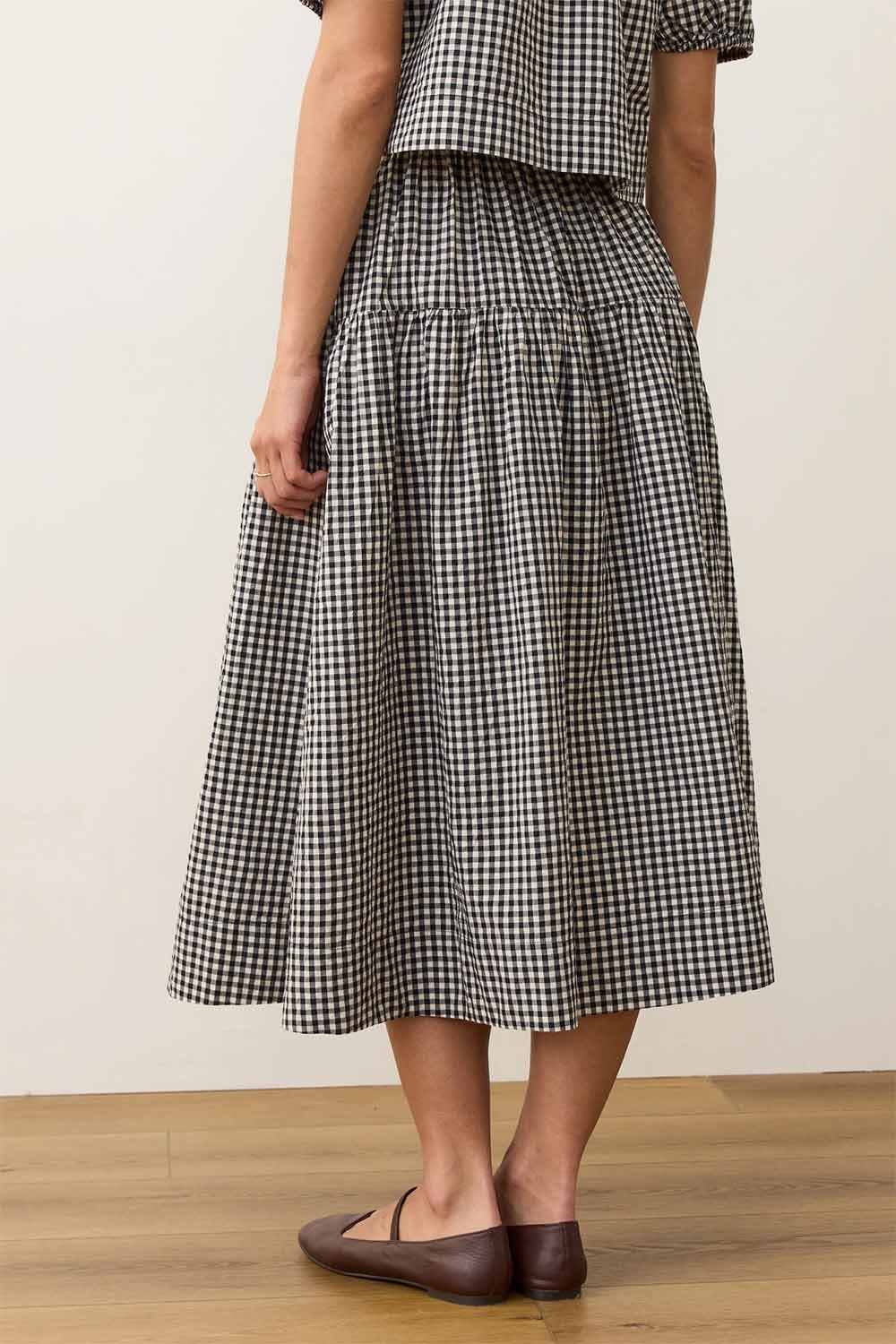 Marine Layer - Gia Poplin Skirt - Black/White Gingham - Back