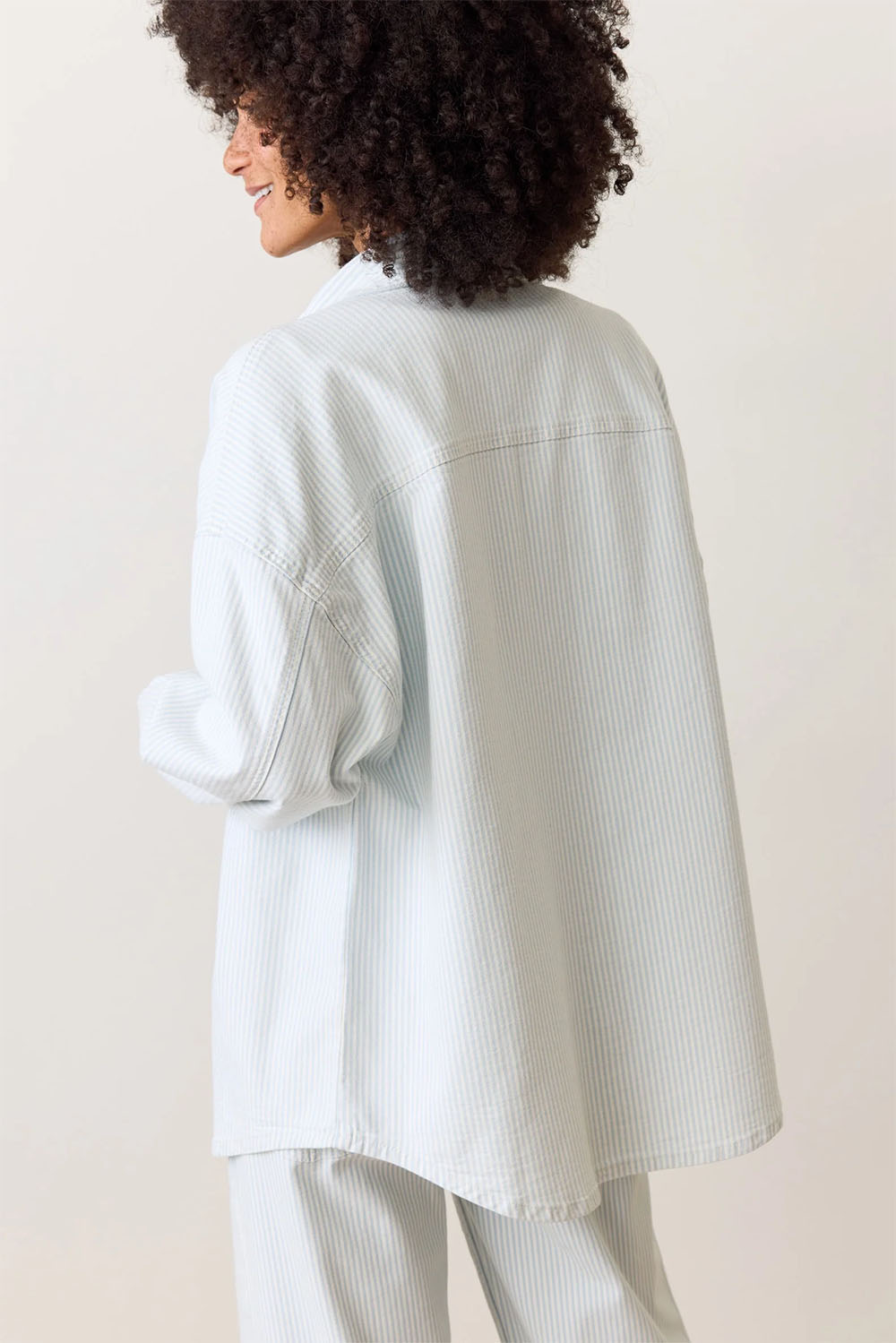 Marine Layer - Molly Oversized Shirt Jacket - Railroad Stripe - Back