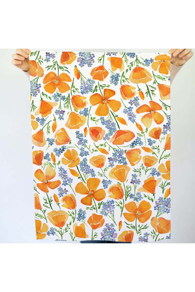 Watercolor Wednesdays - California Poppy Tea Towel - Open