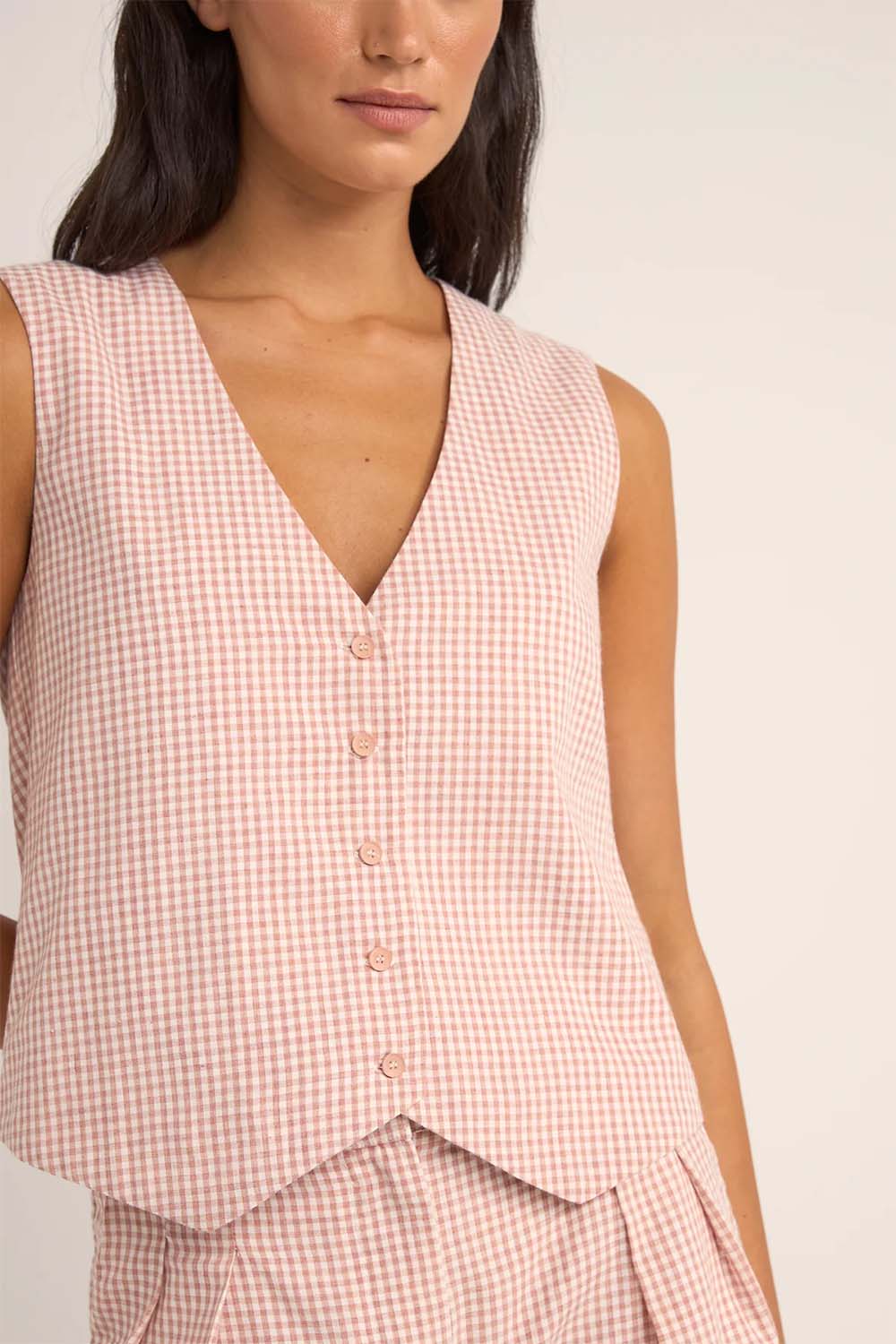 Rhythm - Lola Check Vest - Dusty Pink - Detail