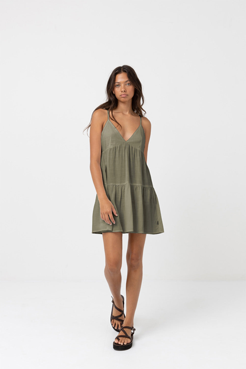 Rhythm - Classic Tiered Mini Dress - Olive