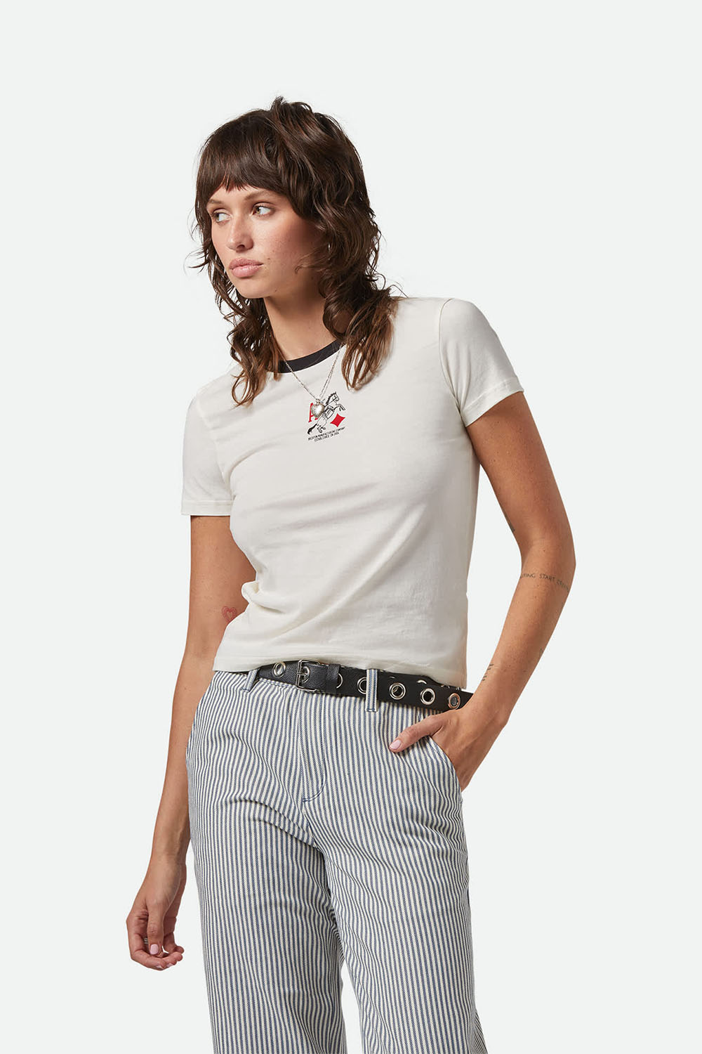 Brixton - Aces Fitted Crew Tee - Off White/Black - Front