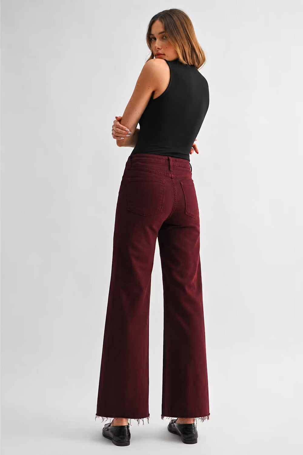Letters to Juliet Paola A Line Scissor Cut in Black Cherry — back view, looking over shoulder
