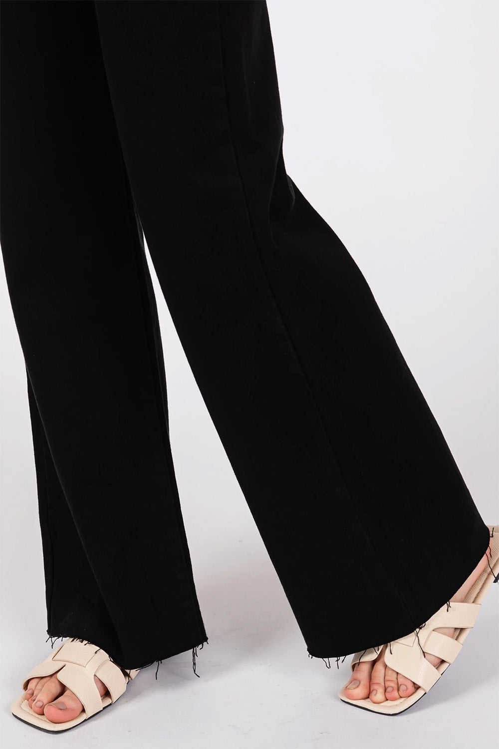 Letters to Juliet Paola A-Line Scissor Cut Jean in Black — Hem detail view