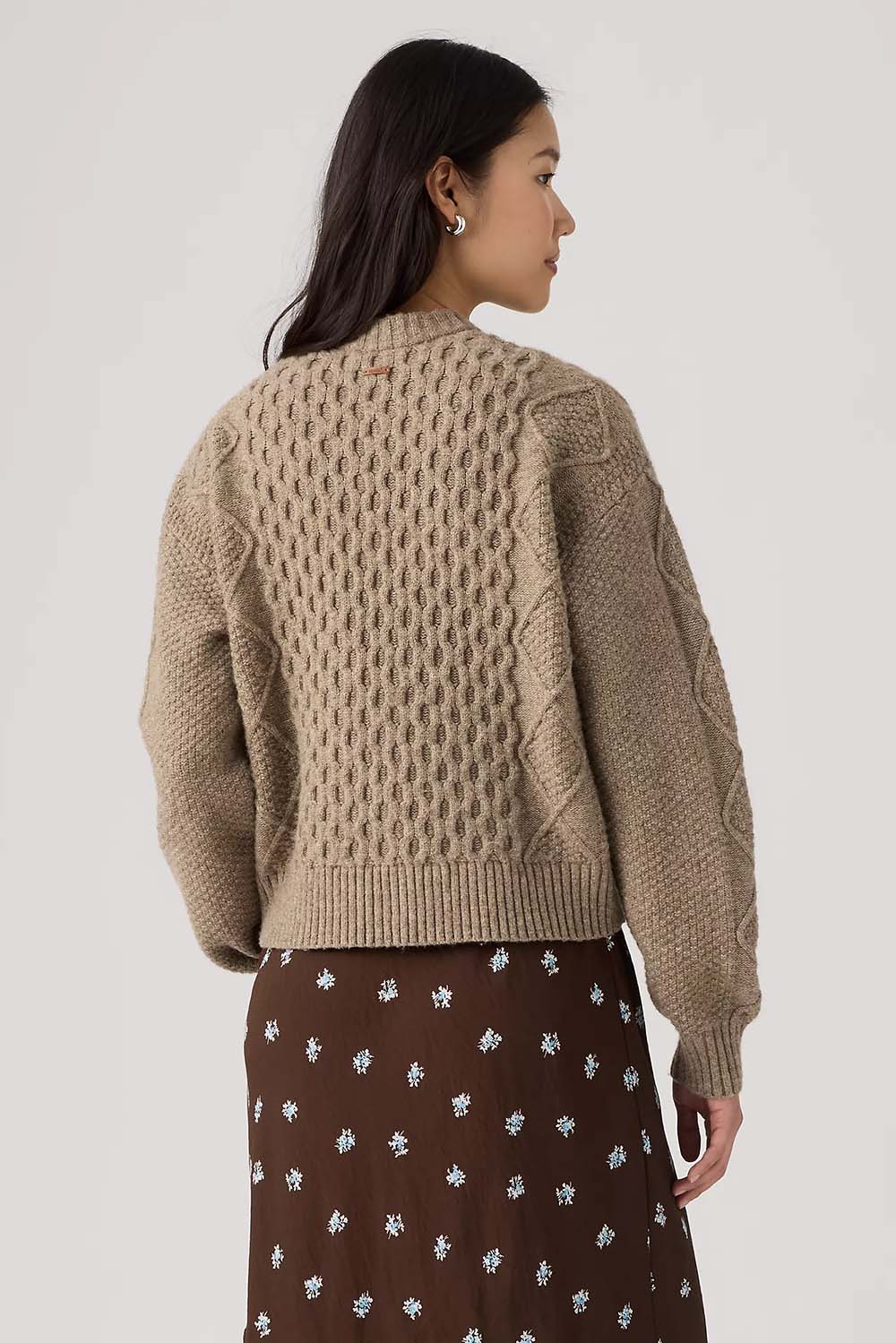 Levi's Charlotte Crewneck Cardigan in Mushroom Heather — Back view