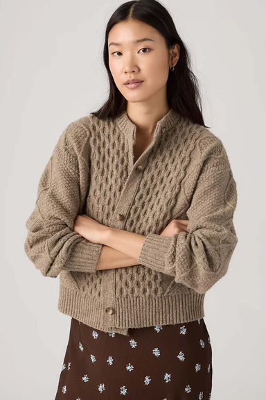 Levi's Charlotte Crewneck Cardigan in Mushroom Heather — Front view