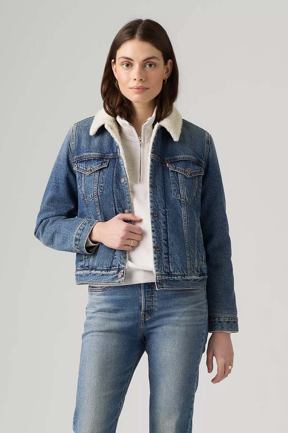 Levis Premium Original Sherpa Trucker in Hold A Candle — Front view