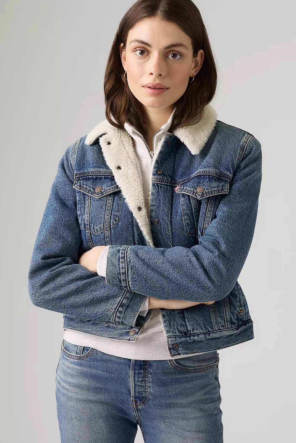 Levis Premium Original Sherpa Trucker in Hold A Candle — Model view