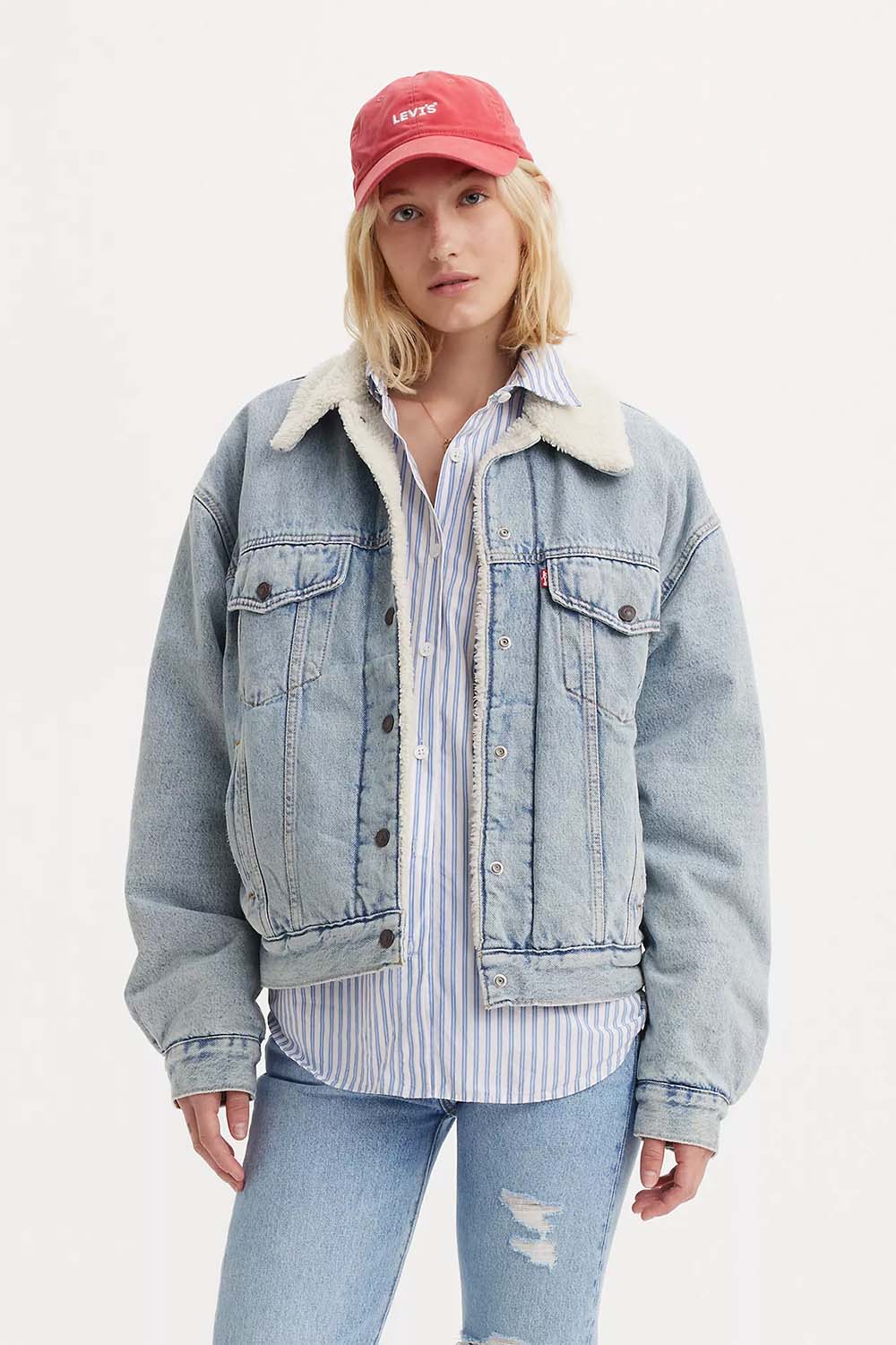 levis 90s sherpa trucker morning sunlight front