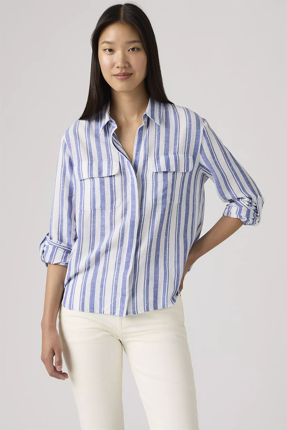 levis elaine utility shirt bold stripe blue 