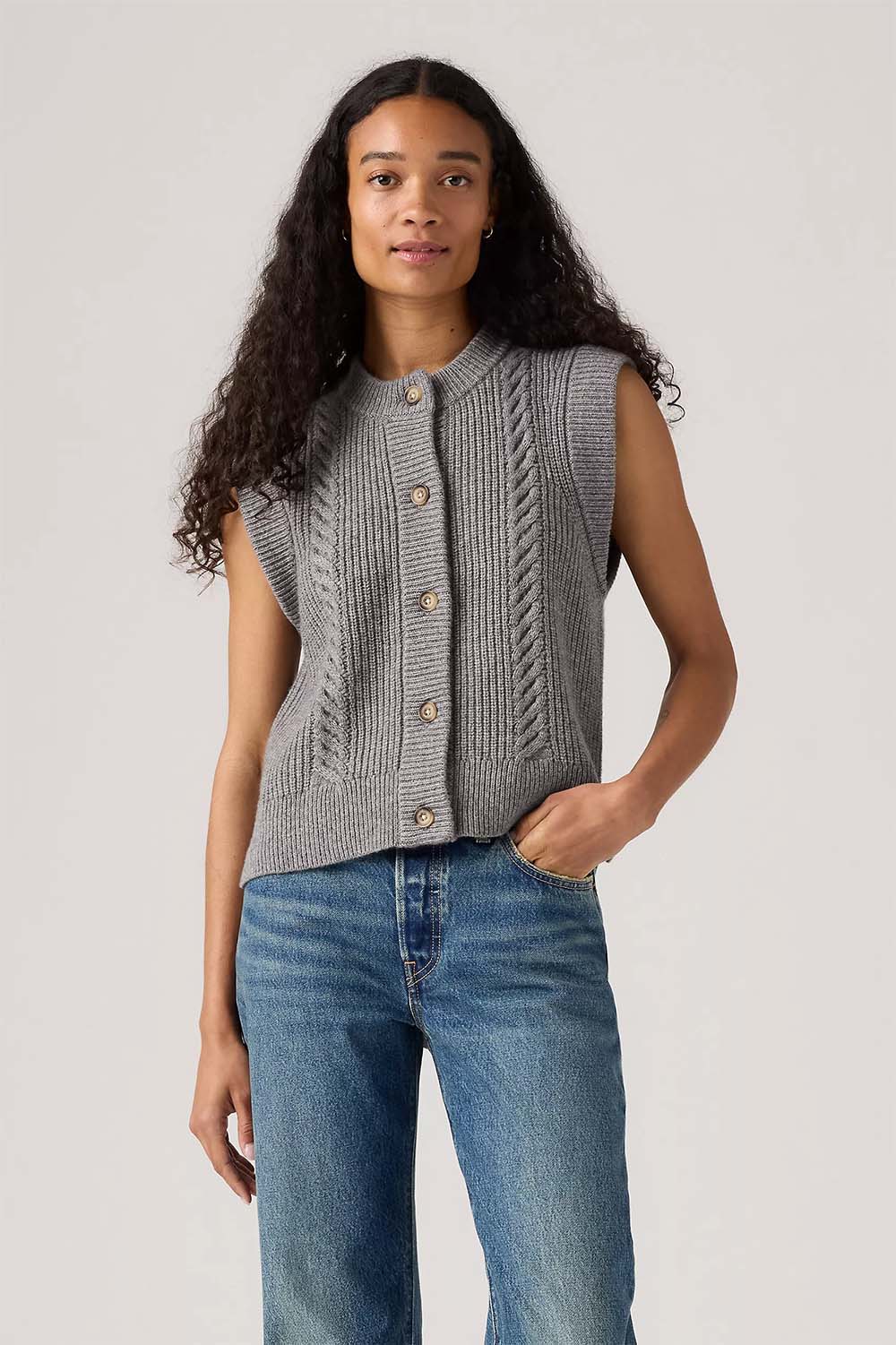 Levis - Ines Cable Sweater Vest - Heather Grey - Front