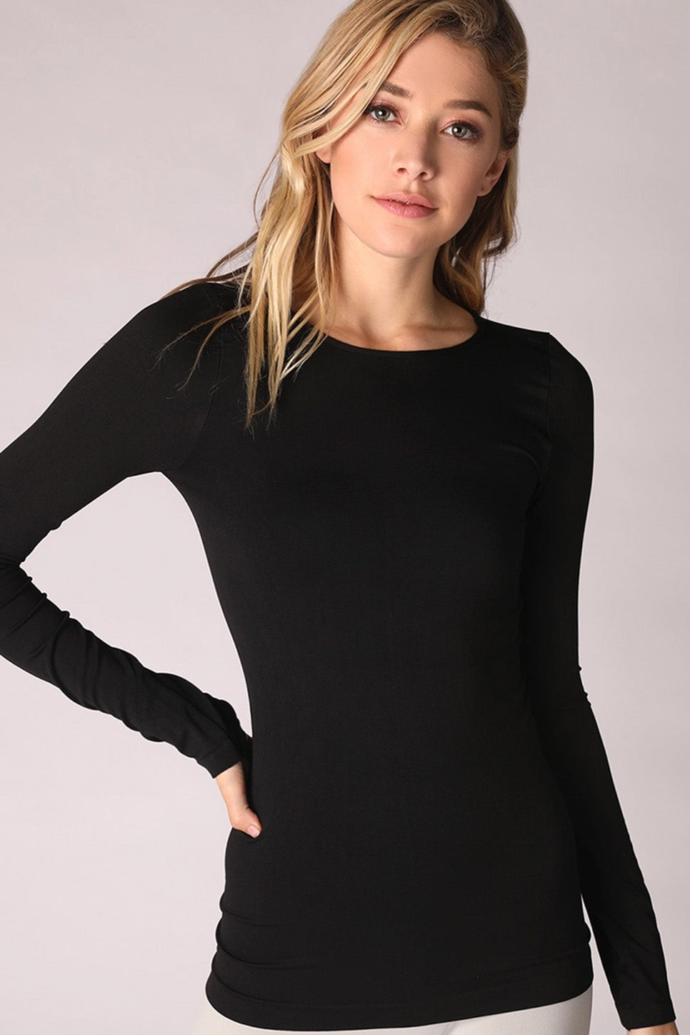 Niki Biki LS Crew Neck Top in Black — Front view