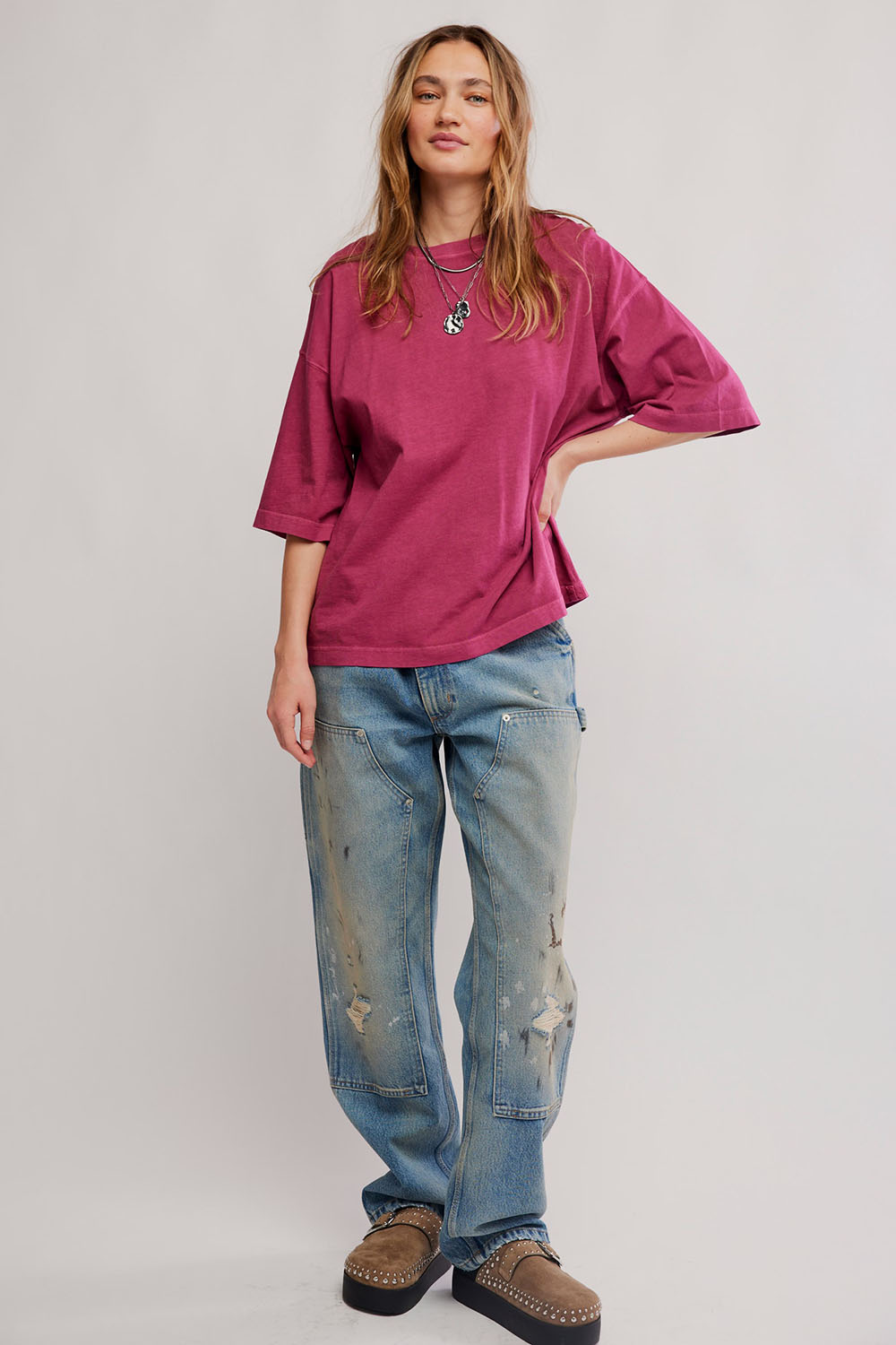 Free People - Perfect Oversized Tee - Glass Roses - Front