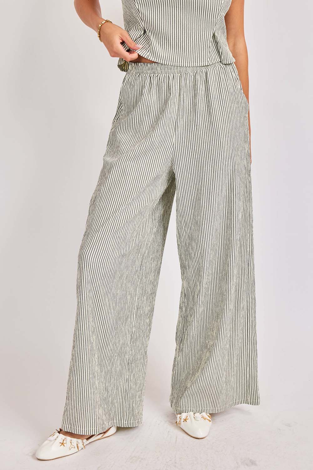 sadie and sage see me stripe pant black cream front