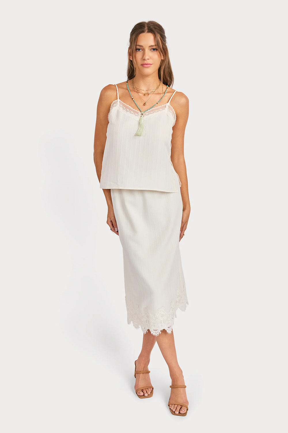 sadie and sage fawn lace hem midi skirt cream