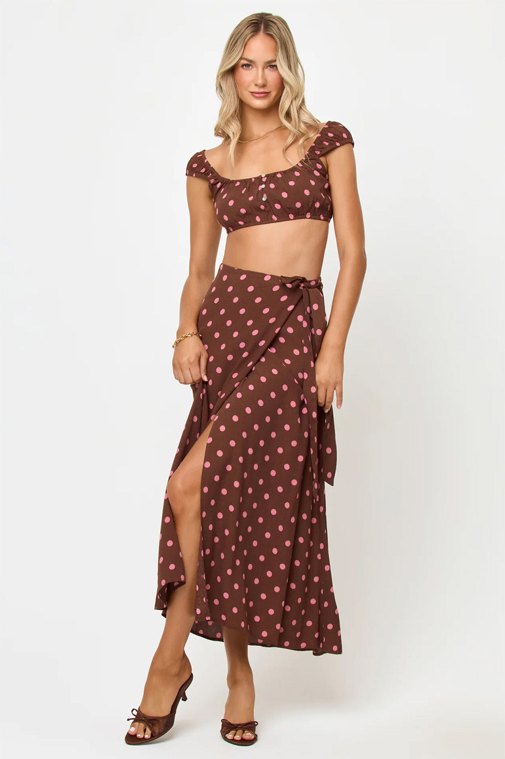 lspace ever wrap skirt alotta polka dot front