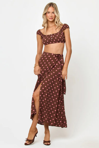 lspace ever wrap skirt alotta polka dot front