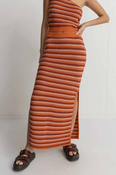 Rhythm - Spirit Stripe Midi Skirt - Coral - Front