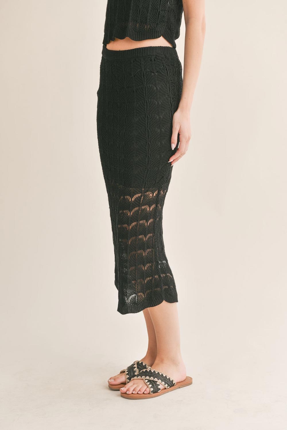 Sage the Label - Cappuccino Open Knit Midi Skirt - Black - Side