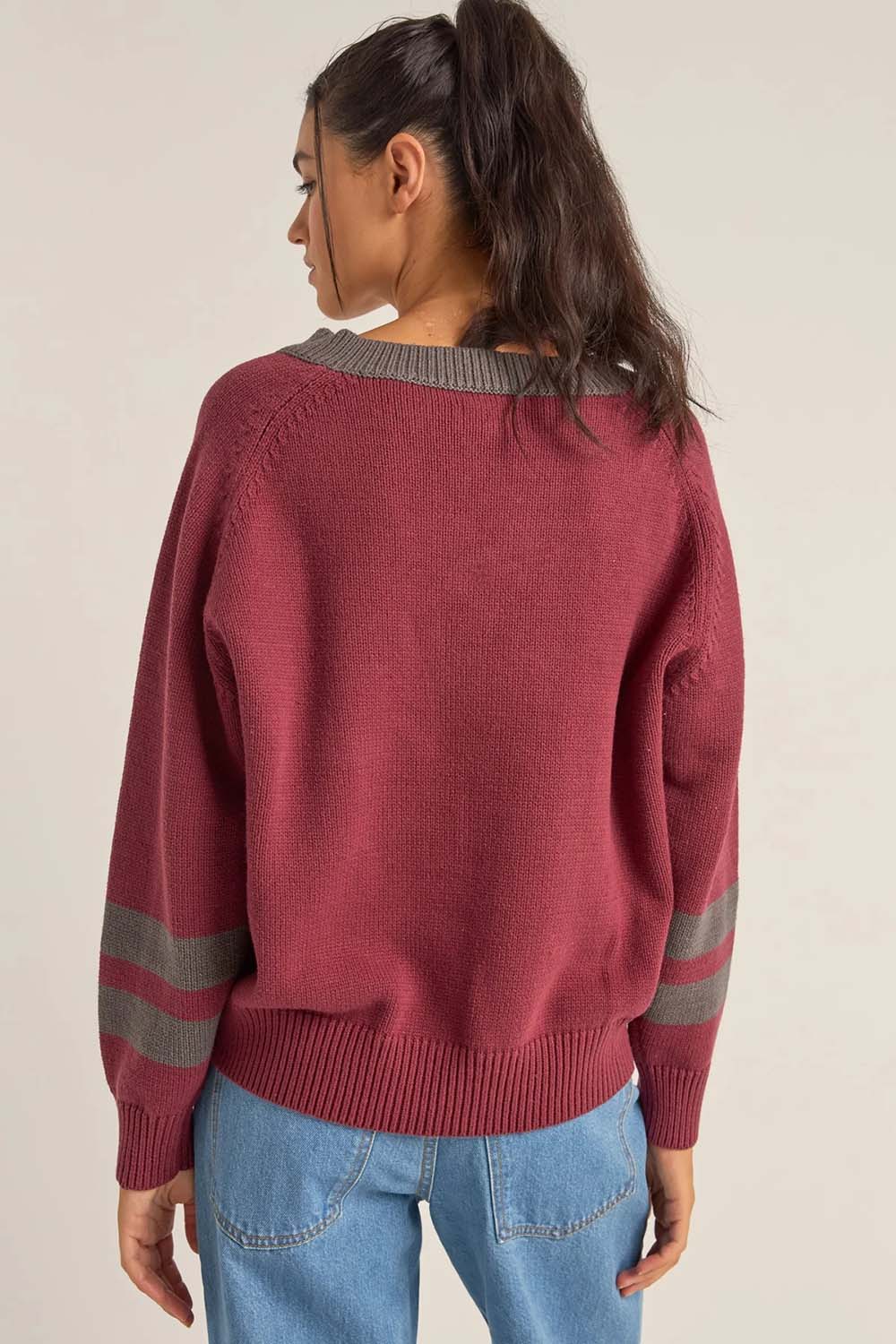 Rhythm - Gatwick V Neck Sweater - Red - Back