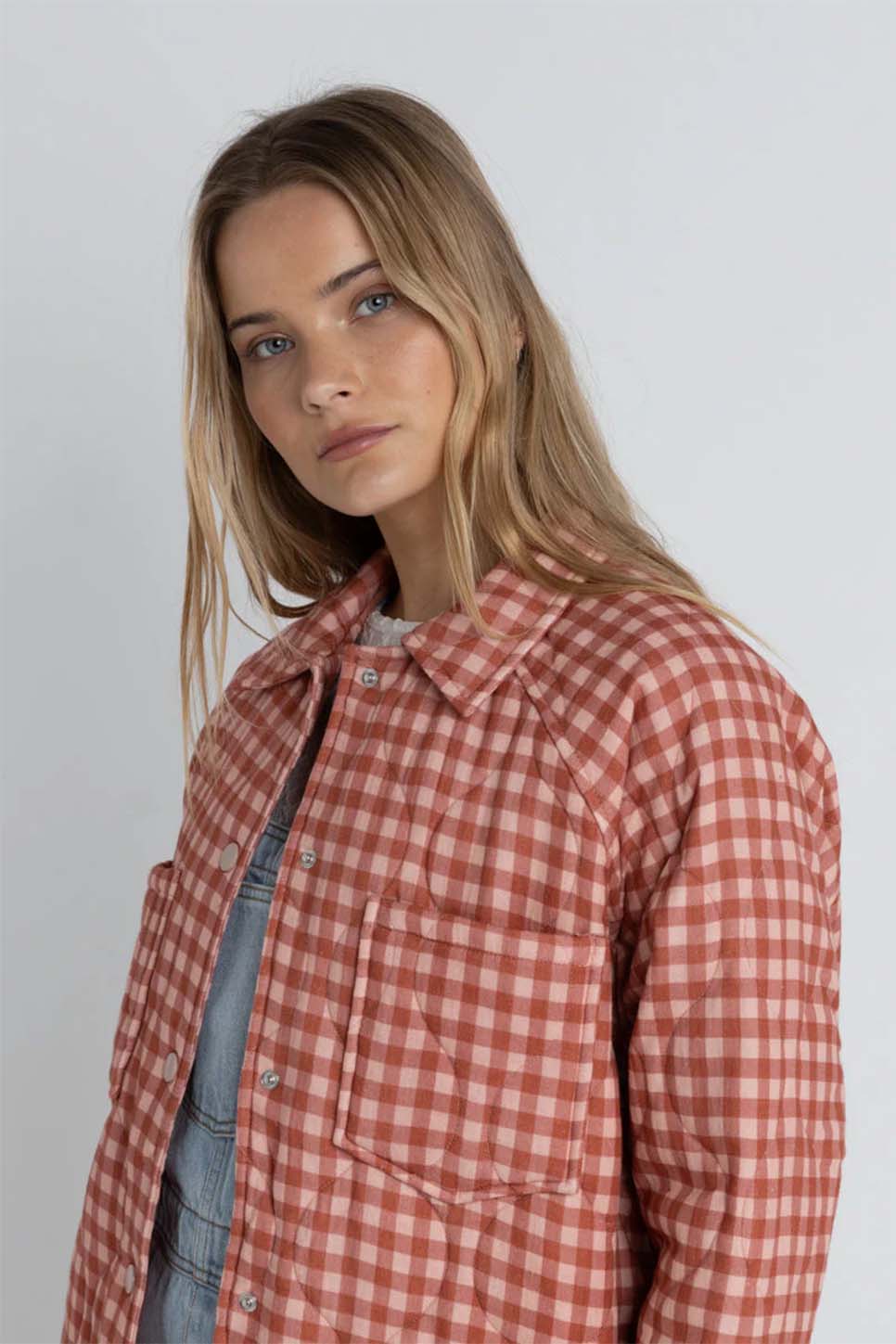 Rhythm - Lola Check Quilted Jacket - Peach - Detail