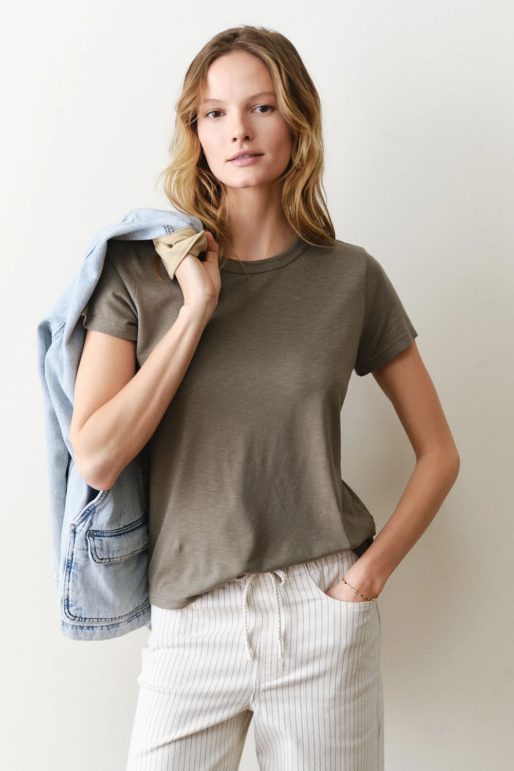 Marine Layer Tried & True Crew Tee in Faded Olive — Front view