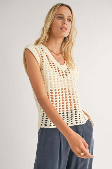 Sadie & Sage - Lexi Open Knit Sweater Vest - Ivory - Side