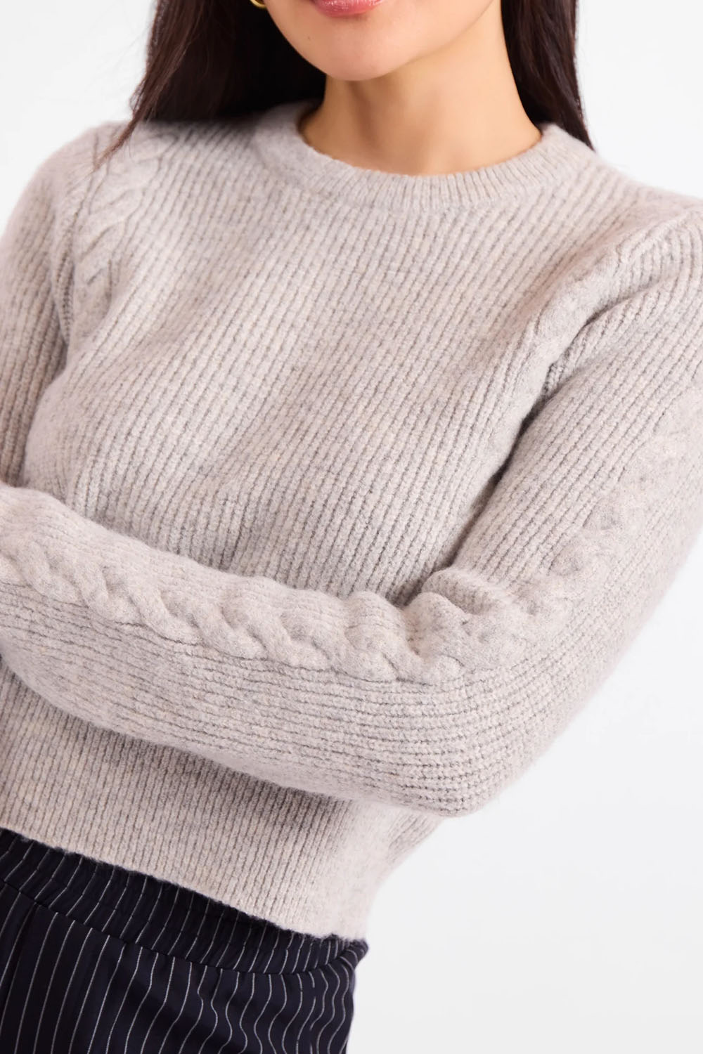 Sadie & Sage - Bree Cable Knit Sweater - Light Grey - Detail