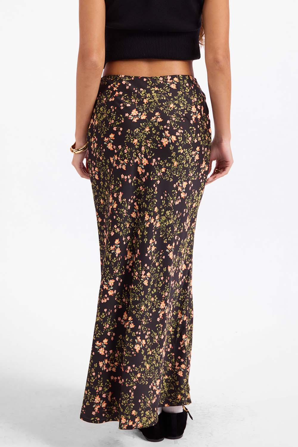 Sage the Label - Urban Bloom Midi Skirt - Black Multi - Back