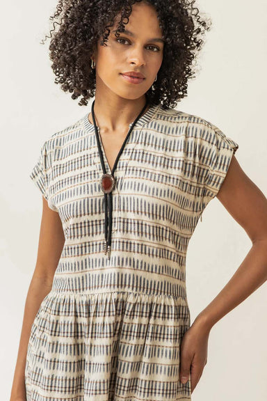 Bridge & Burn - Ira Dress - Mushroom Ikat Stripe - Detail