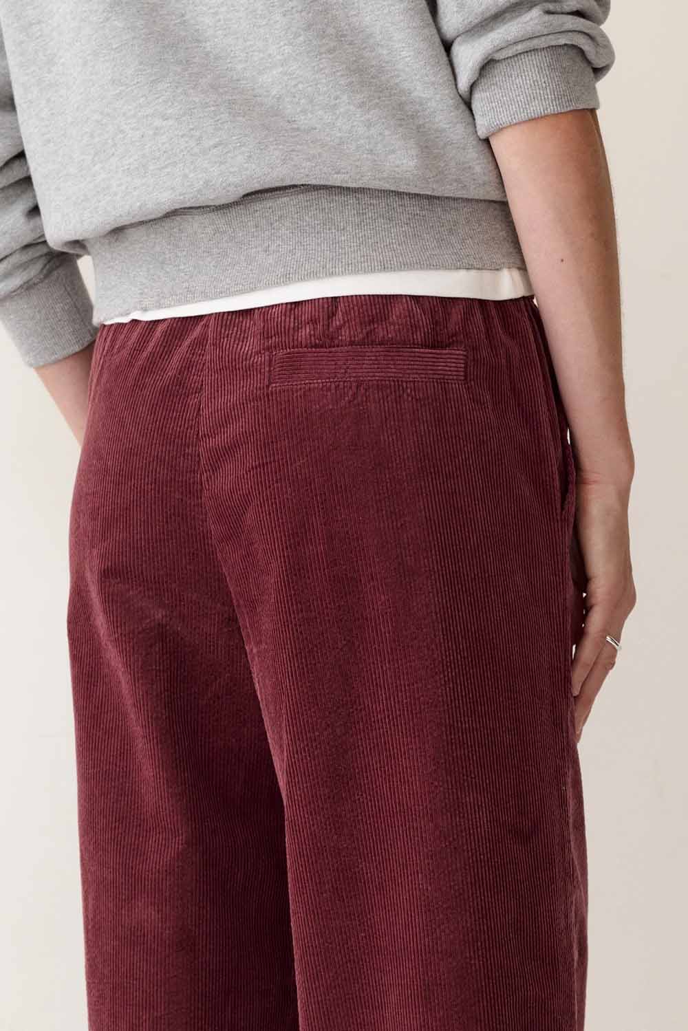 Marine Layer Allison Corduroy Trouser in Burgundy — Back view