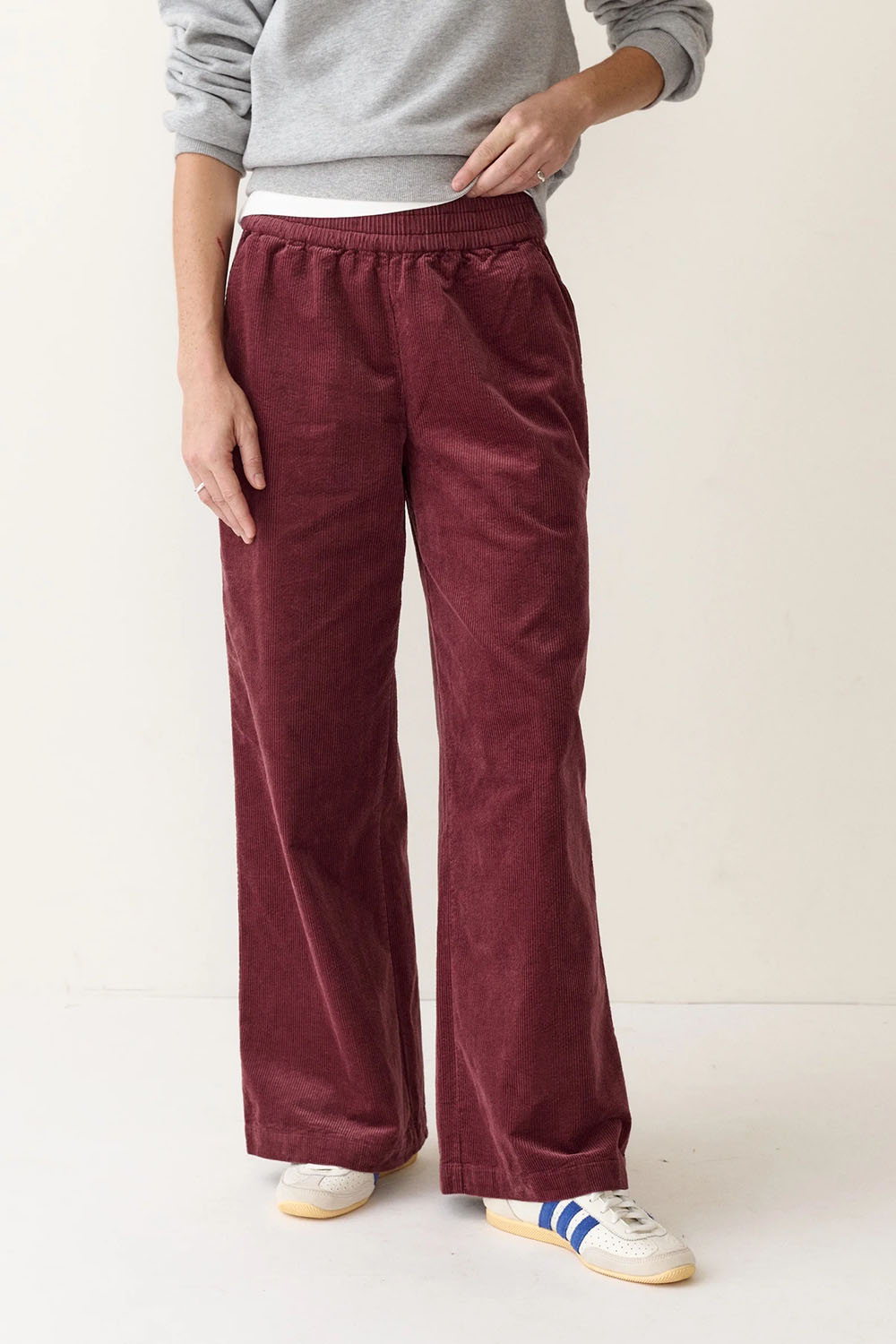 Marine Layer Allison Corduroy Trouser in Burgundy — Front view