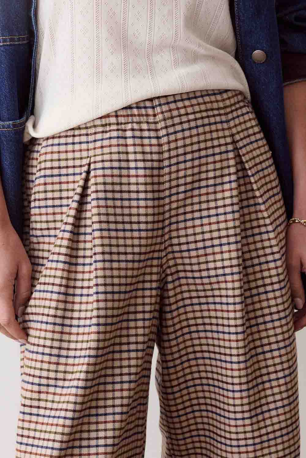 Marine Layer Allison Moleskin Trouser in Fall Check — Fabric detail view