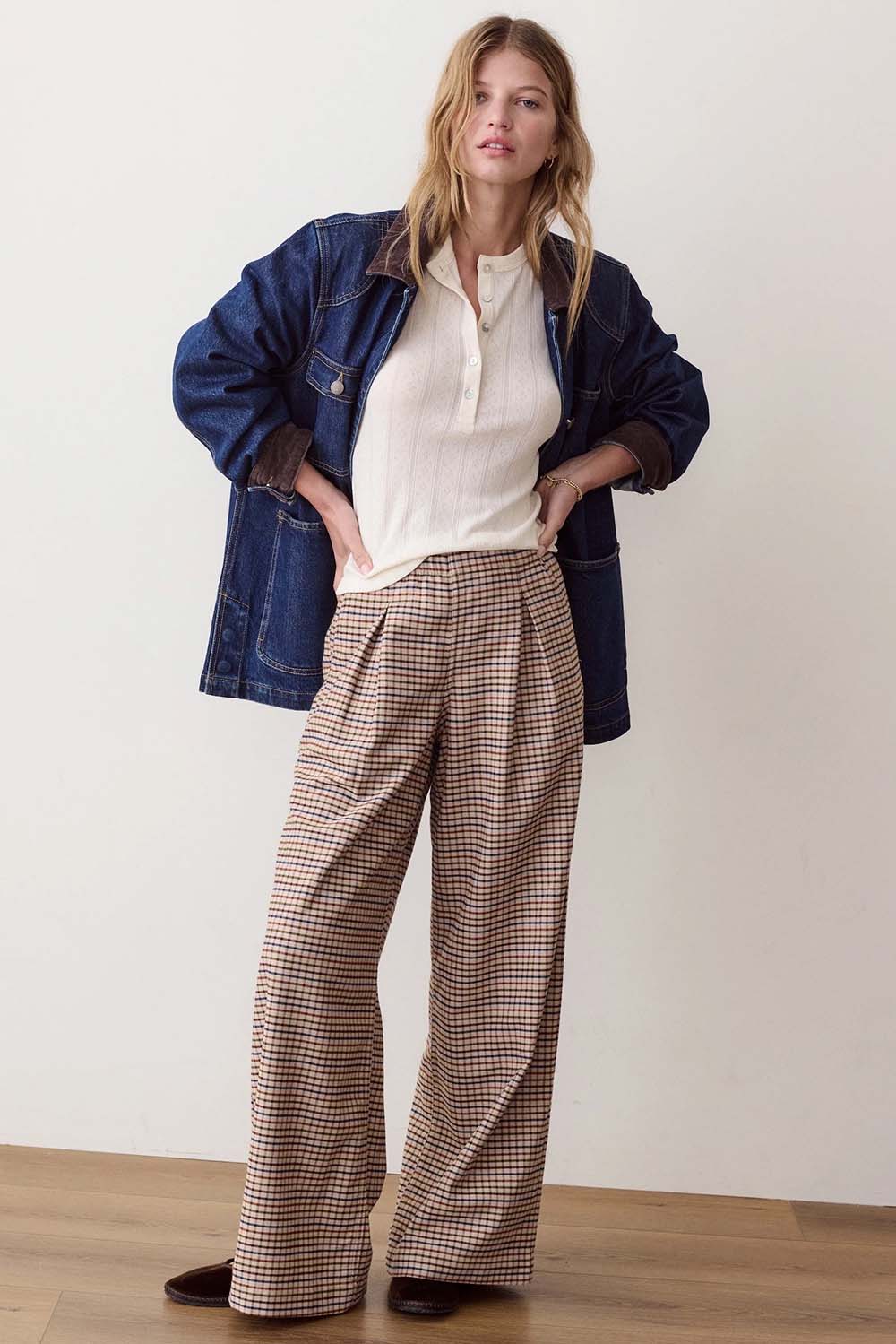 Marine Layer Allison Moleskin Trouser in Fall Check — Front view