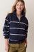 Marine Layer Cloud 9 Fleece Half Zip in Navy/White Stripe — Front view, close crop