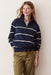 Marine Layer Cloud 9 Fleece Half Zip in Navy/White Stripe — Front view