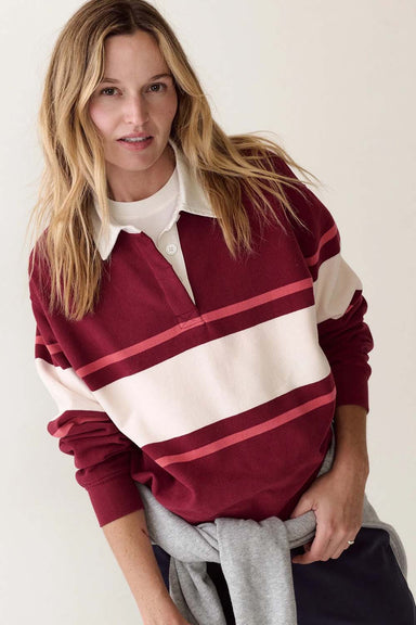 Marine Layer Cloud 9 Fleece Polo in Cabernet — Front view