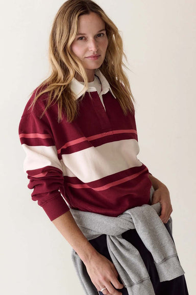 Marine Layer Cloud 9 Fleece Polo in Cabernet — Model view